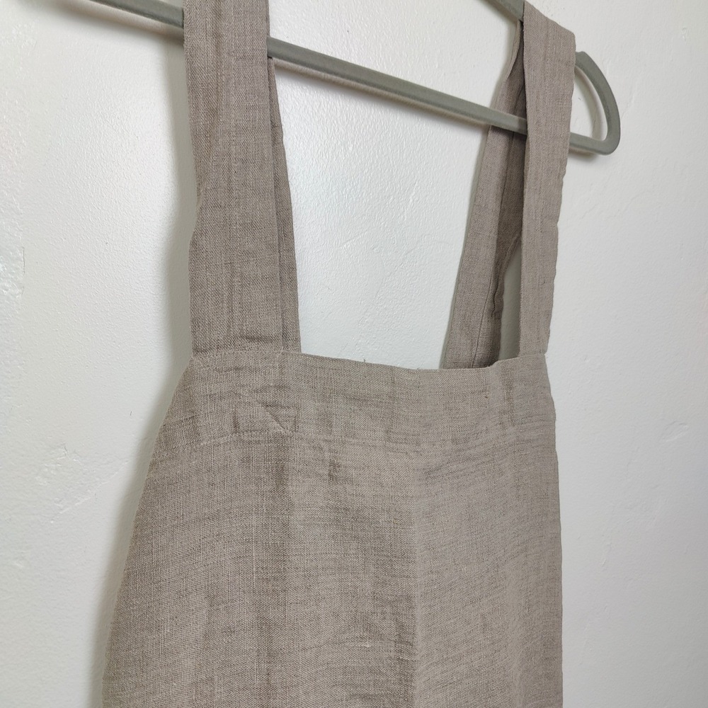 Rough Linen Unisex Pinafore Apron Regular Beige 100% Linen Pockets Cottagecore - Picture 3 of 9